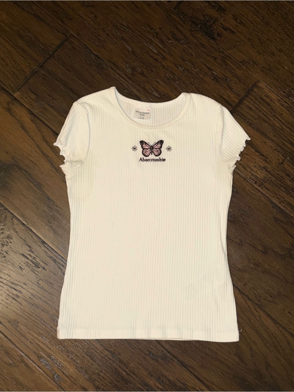 Abercrombie Kids white ribbed baby tee butterfly graphic girls size 7/8, EUC